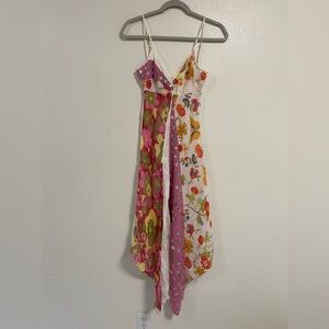 Nolita Dress Women’s Size 6 White Floral print Slip Dress Linen Cotton Silk